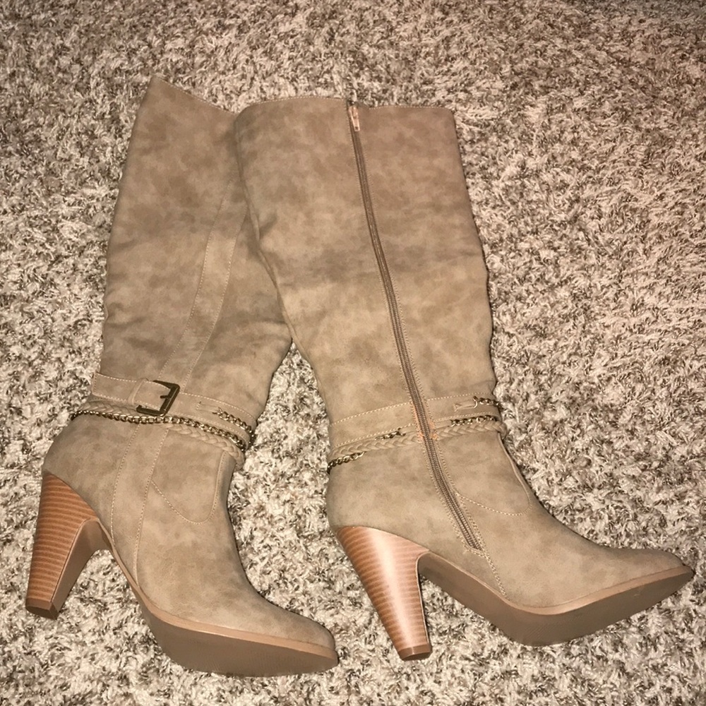 Tan knee high boots